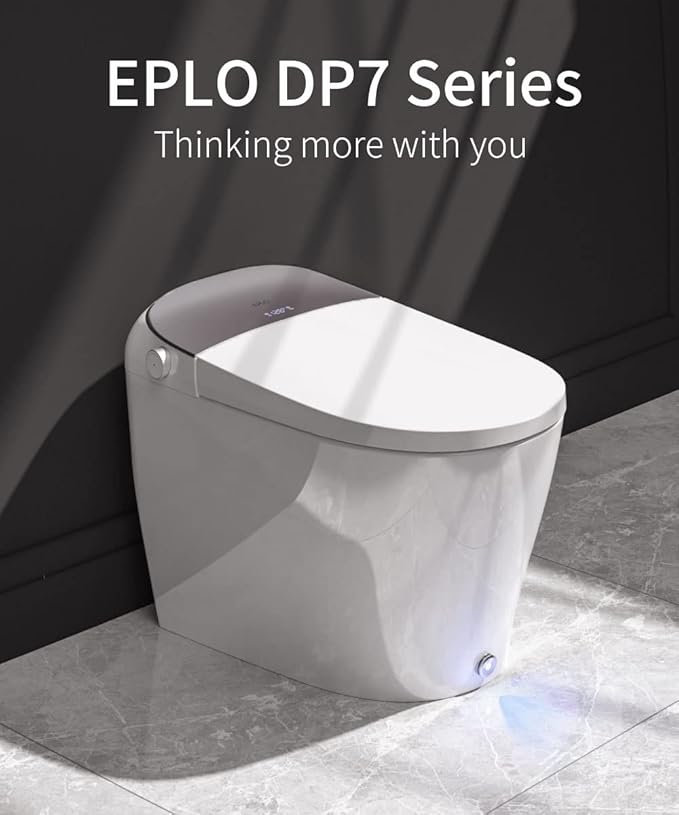 EPLO Smart Toilet - Elongated Heated Seat, Auto Flush,Kick Flush,Warm Wash, Modern One piece Toilet with Bidet built in, ADA Comfort Height for Bathroom, Blackout can Flush, Night Light, LED Display