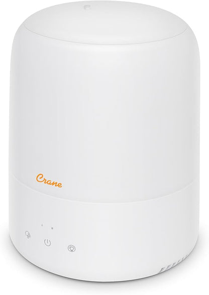 Crane Top Fill Mini Humidifier for Bedroom and Nursery 3-In-1 Essential Oil Diffuser Sleep Light 0.5 Gallon Baby Humidifier