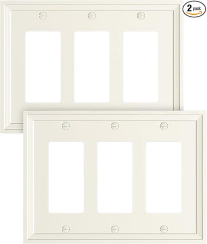 2-Pack Triple Decorator Outlet Cover Plate, Light Almond Modern Decorative Switch Plates and Outlet Covers, Natural Bamboo Fiber Wall Plates for Electrical Outlets