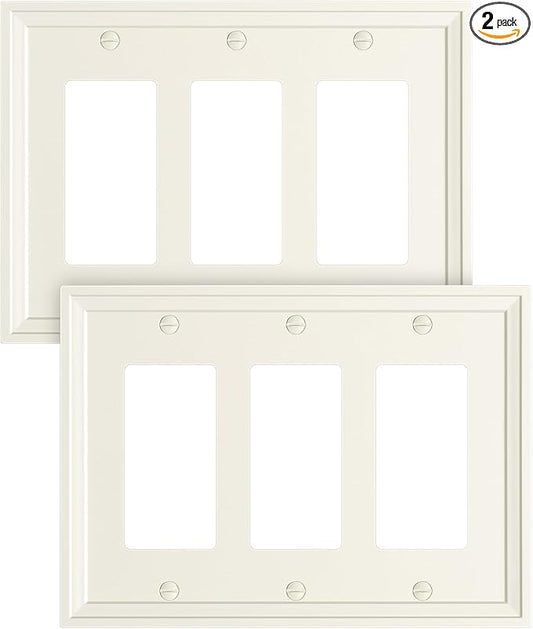 2-Pack Triple Decorator Outlet Cover Plate, Light Almond Modern Decorative Switch Plates and Outlet Covers, Natural Bamboo Fiber Wall Plates for Electrical Outlets