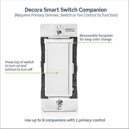 Leviton Decora Smart Switch Companion for Multi-Location Switching (Not for stand-alone use), 120VAC, 60Hz DD0SR-1RM, White, Light Almond