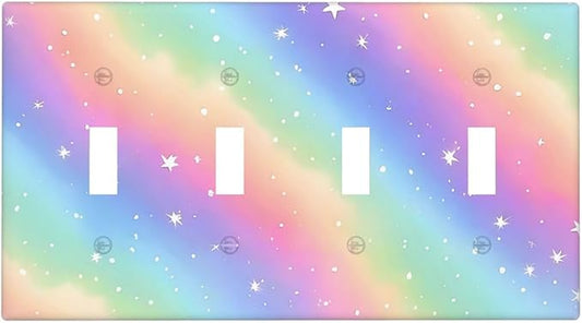 Decorative Light Switch Cover Plate Pink Blue Purple Iridescent Rainbow 4 Gang Wall Plates for Electrical Outlets Quad Toggle Switch Plate Covers Outlet Covers Faceplate for Bedroom Decor