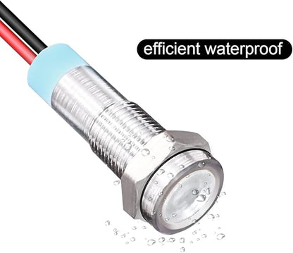 5pcs 8mm LED Metal Indicator Light AC/DC 12-24V Waterproof Signal Lamp Pilot Dash Directional with Wire(White)