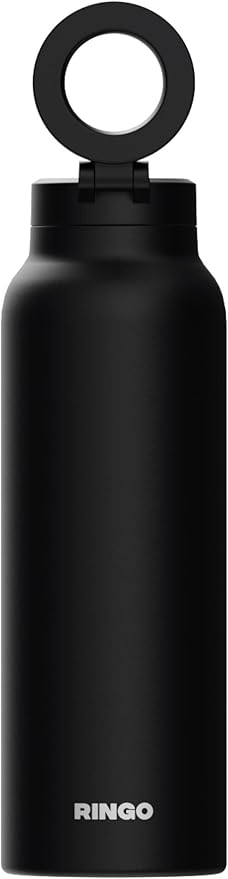 Ringo PRO Water Bottle with Magnetic Phone Mount & Sip Straw Lid - Insulated Stainless Steel Bottle for Workouts, Content Creation, Navigation & Facetime on the Go, 12Hrs Hot/24Hrs Cold Black-24oz