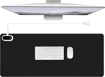 Konohan Heated Large Desk Mat PU Leather Warm Mouse Pad with 5 Heating Level & 4 Hour Auto Shut-Off Heating Keyboard Pad Warmer Gaming Mice Mat Only Supports 110v(Black Color,35.4"x 14.2")