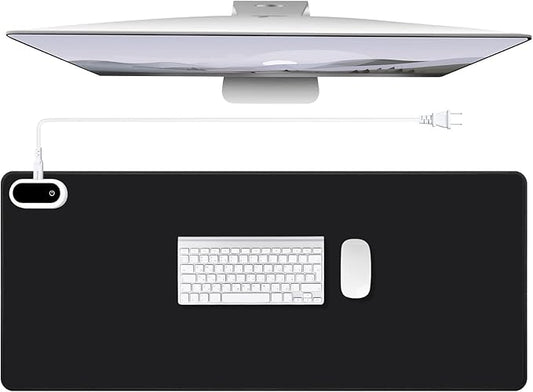 Konohan Heated Large Desk Mat PU Leather Warm Mouse Pad with 5 Heating Level & 4 Hour Auto Shut-Off Heating Keyboard Pad Warmer Gaming Mice Mat Only Supports 110v(Black Color,35.4"x 14.2")