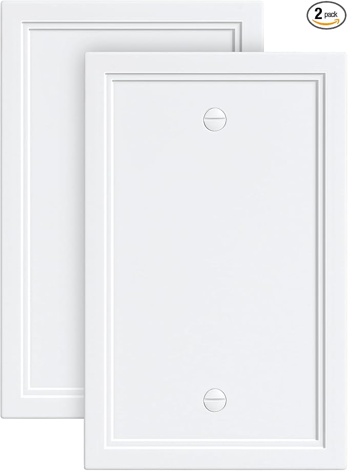 2-Pack Blank Outlet Cover Wall Plate, Natural Material Switch Plates Outlet Covers, Pure White Decorative Wall Plates for Electrical Outlets
