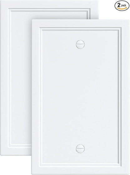 2-Pack Blank Outlet Cover Wall Plate, Natural Material Switch Plates Outlet Covers, Pure White Decorative Wall Plates for Electrical Outlets