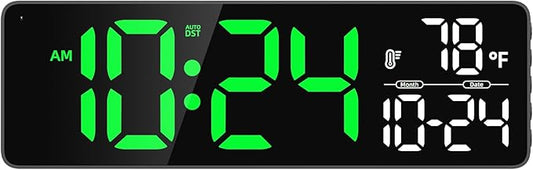 Large LED Digital Wall Clock with Date, Temperature, Auto-Brightness, Auto-DST | Big Digital Clock for Bedroom, Desk, Classroom, Living Room, Kitchen, Office, Gym, Farmhouse, Xmas Gift for Seniors