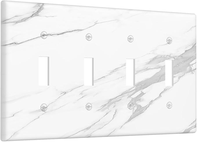 Light Switch Covers Modern White Gray Marble Quad Toggle Electrical Faceplate 4 Gang Wall Plate Decorative Switch Plates for living Room Bathroom Decor