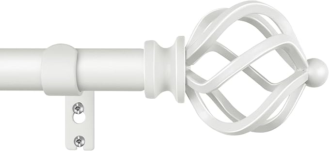KAMANINA White Curtain Rod 32 to 58 Inch(2.6-4.8ft), Adjustable Curtain Rods for Windows 28 to 48 Inch, 3/4 Inch Splicing Drapery Rods with Twisted Cage Finial