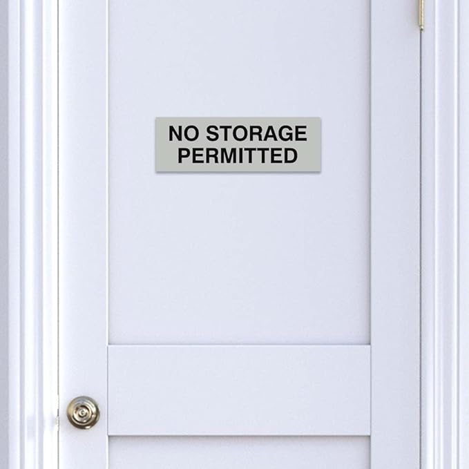 Signs ByLITA Basic No Storage Permitted Sign | Powerful Foam Tape (Brushed Silver) - Small 2 Pack