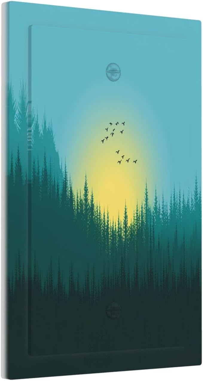 Green Forests And Birds Sun Woodland Light Switch Cover Plate 1 Gang No Device Blank Decorative Switch Plate Electrical Wall Plates Faceplate for Bedroom Bathroom Decor