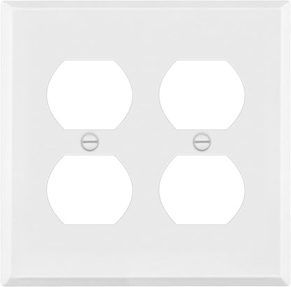 ENERLITES Double Duplex Receptacle Metal Wall Plate, Outlet Cover, Corrosion Resistant, Standard Size 2-Gang 4.50" x 4.57", Powder Coated Stamped Steel, 7722-WM, White Matte