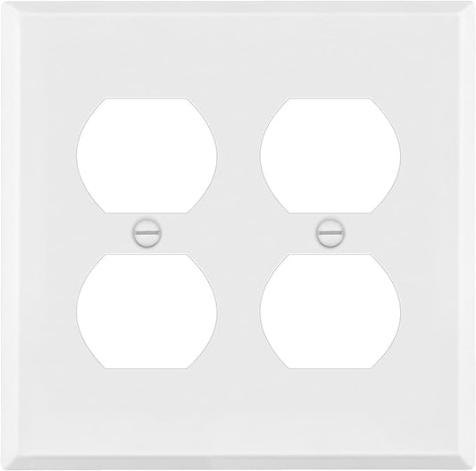 ENERLITES Double Duplex Receptacle Metal Wall Plate, Outlet Cover, Corrosion Resistant, Standard Size 2-Gang 4.50" x 4.57", Powder Coated Stamped Steel, 7722-WM, White Matte
