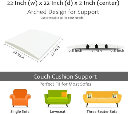 Couch Cushion Supports for Sagging Seat 22'' x 22'' High Density 40D Curved Foam Sofa Cushion Support Under The Saggy Pads Firmer Foam Lifters for Saggy Couch Set of 3 (White, 22''*22'')