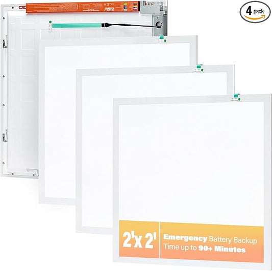 4 Pack 2x2 LED Flat Panel Light with Emergency Battery Backup, Up to 1.5H of Power Support at 8W Output, 0-10V Dimmable, 3000/4000/5000K, 20/30/40W Selectable, UL & ETL