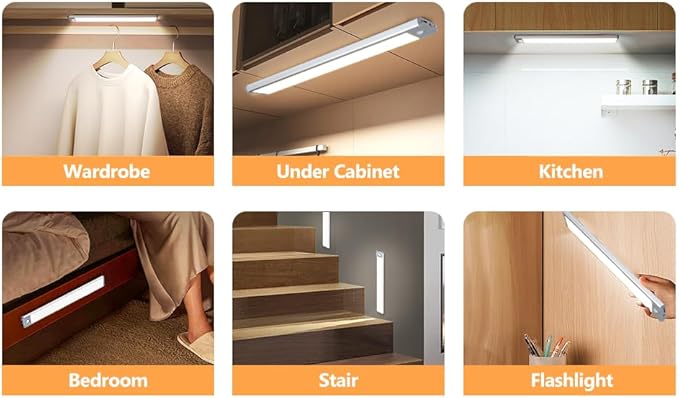 Under Cabinet Lights 2-Pack, Motion Sensor Indoor LED - 3 Color Dimmable, Rechargeable 1700mAh Battery, Wireless Magnetic Easy Install for Kitchen, Closet & Pantry
