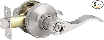 Knobonly 9 Pack Brushed Satin Nickel Door Lever Privacy Door Handles, Zinc Alloy Door Handle Interior, Keyless Lock for Bedroom or Bathroom