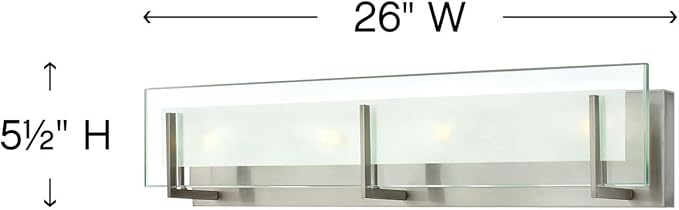 Hinkley Latitude Large Four Light Bath Vanity - Modern, Inside Etched Clear Glass Panel, Bulbs Included - Brushed Nickel Finish