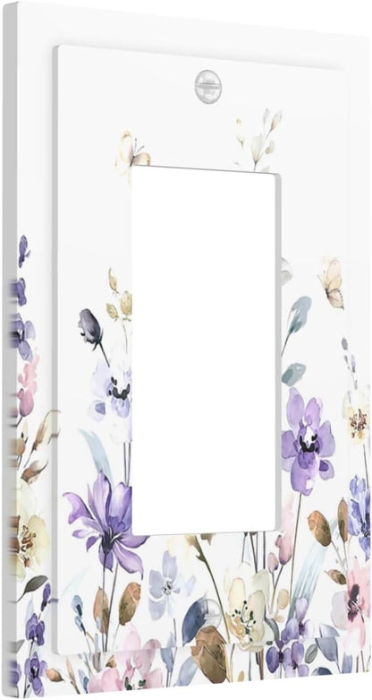 Decorative Outlet Covers Purple Floral Lilac Watercolor Flower Leaves Butterfly Wildflower 1 Gang Single Rocker Light Switch Cover Plate Wall Plates GFCI Faceplate for Bedroom Home Decor