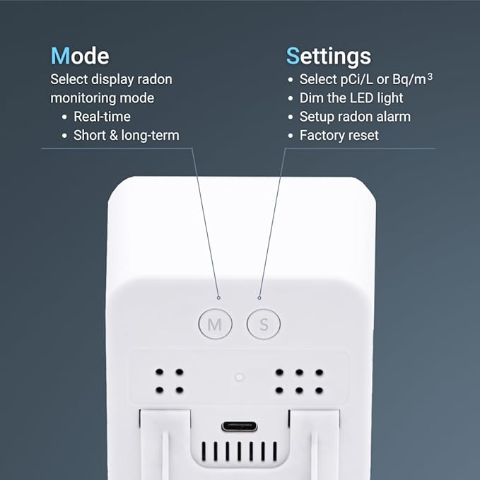 Ecosense EB100 EcoBlu, Home Radon Detector, Capture & Display Results Every 10 Minutes, Short & Long-Term Continuous Monitoring, Easy to Use