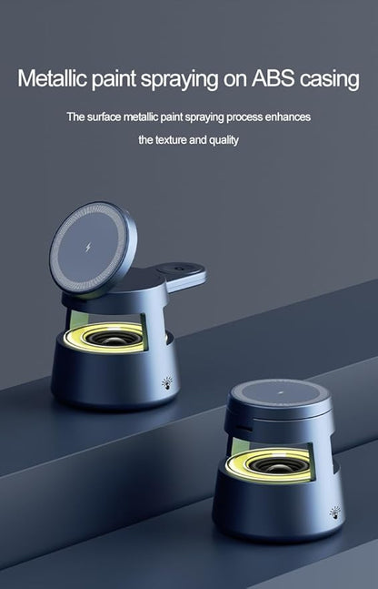 5 in 1 Magnetic Wireless Charger for Phone Earbuds Smart Watch - Bluetooth 5.1 Speaker, Dimmable Night Light, 0-65° Adjustable Angle, Smart Temperature Control, FCC/CE/RoHS Certified