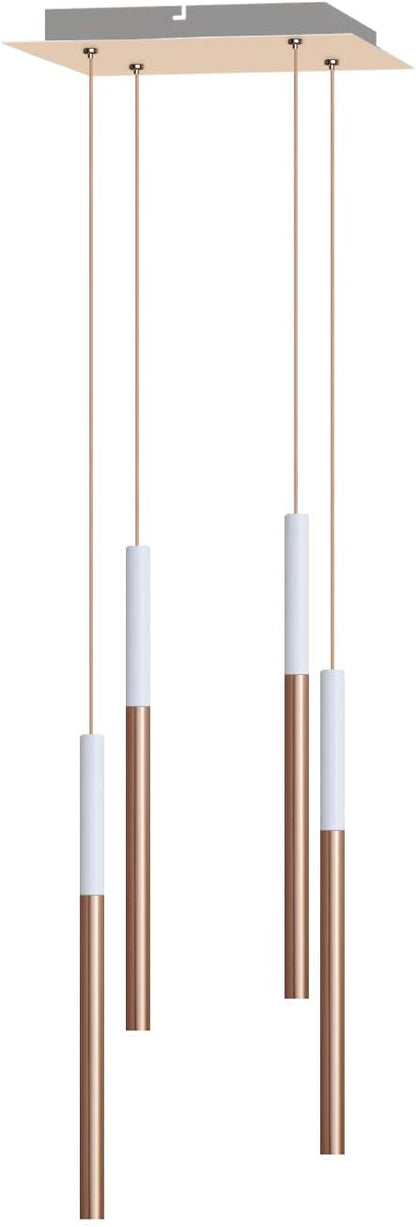 ALTAIR 4 Mini Pendant Lighting White-Copper - LED Hanging Light Fixture for Kitchen Island, Bar, Foyer - Cluster Pendants - Dimmable, Adjustable Wire, Lamp Bulb Included