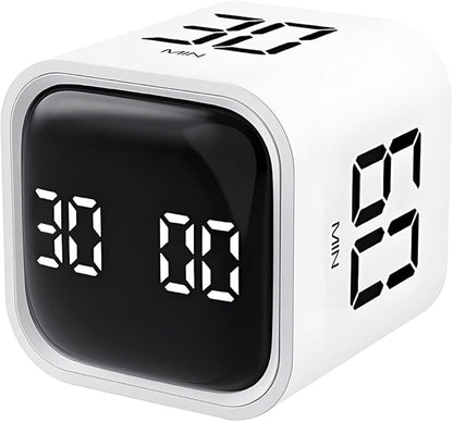 Pomodoro Timer, Cube Productivity Timer with Adjustable Sound and Vibration Alert, Ideal for Work, Office, ADHD, Study, and Tasks - 5/10/30/60 Minutes & Custom Countdown - White