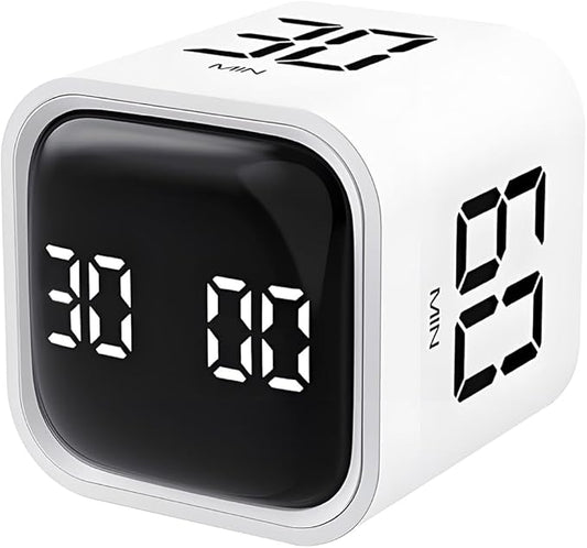 Pomodoro Timer, Cube Productivity Timer with Adjustable Sound and Vibration Alert, Ideal for Work, Office, ADHD, Study, and Tasks - 5/10/30/60 Minutes & Custom Countdown - White