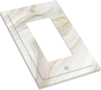 White Grey Gold Marble Simple Tiles Decorative Outlet Covers 1 Gang Single Rocker Light Switch Cover Plate Wall Plates GFCI Faceplate for Bathroom Kitchen Decor