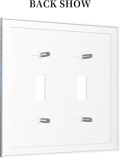 Decorative Switch Plates Dream Ocean Underwater World Fish Shoal 2 Gang Double Toggle Wall Plate Outlet Light Switch Cover Electrical Faceplate for Kids room Nursery Decor