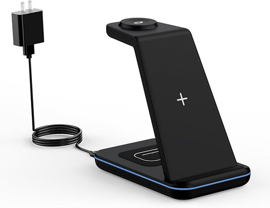 Wireless Charger Stand, CIYOYO 3 in 1 Fast Wireless Charging Station Dock for Apple Watch 11/9/8/7/6/SE/5/4/3/2, Airpods 3/2/Pro, iPhone 17/16/15/14/14 Plus/14 Pro Max/13/13 Pro/12/12 Pro/SE/X/XR/XS/8