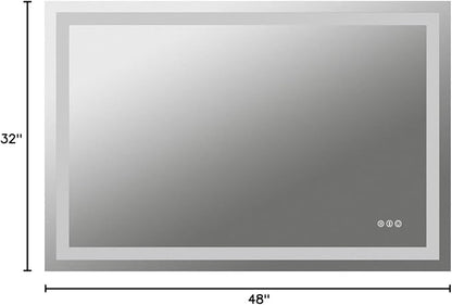 Amorho LED Bathroom Mirror, 48"x 32" with Front and Backlight, Stepless Dimmable Wall Mirrors with Anti-Fog, Shatter-Proof, Memory, 3 Colors, Double LED Vanity Mirror