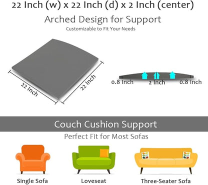 Couch Cushion Supports for Sagging Seat 22'' x 22'' High Density 40D Curved Foam Sofa Cushion Support Under The Saggy Pads Firmer Foam Lifters for Saggy Couch (Grey (Set of 2), 22 Inch * 22 Inch)