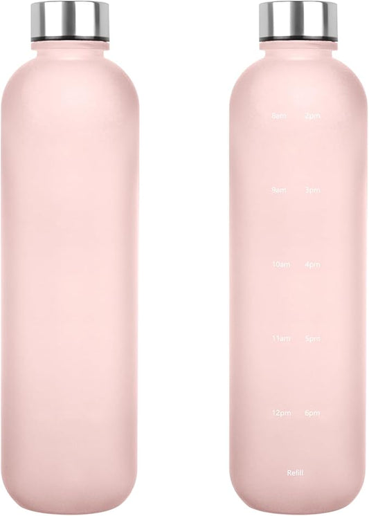 1L（33 oz） daily tracking schedule time hours reminder motivational day goals hydration capacity measured marker tracker plastic wide mouth measurements water bottle