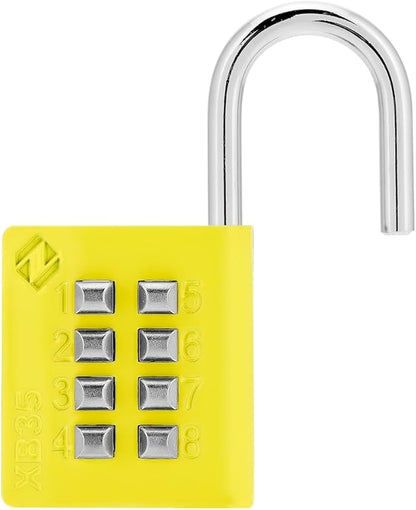 XB35 8-Digit Push Button Combination Padlock, 4 Digit Locking Mechanism, Yellow, 1-Pack