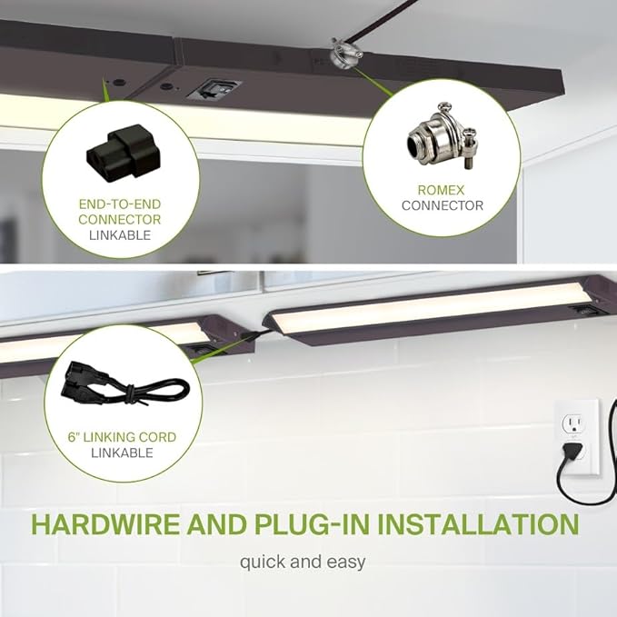 ASD Swivel LED Under Cabinet Lighting Bronze, 18 Inch 8W, Hardwired or Plug-in, 2700K/3000K/4000K, Hi/Low Switch, Rotatable Lens, Dimmable Linkable Under Counter Light for Kitchen, ETL & Energy Star