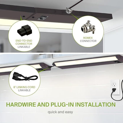 ASD Swivel LED Under Cabinet Lighting Bronze, 18 Inch 8W, Hardwired or Plug-in, 2700K/3000K/4000K, Hi/Low Switch, Rotatable Lens, Dimmable Linkable Under Counter Light for Kitchen, ETL & Energy Star