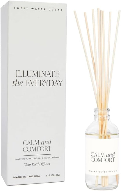 Sweet Water Decor Calm and Comfort Reed Diffuser Set | Lavender, Patchouli, Eucalyptus Spa Scented Diffusers | Air Freshener | Housewarming Gift | Aromatic Stress Relief