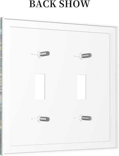Decorative Switch Plates Green Leaf Floral Boho Golden Flower Plant 2 Gang Double Toggle Outlet Light Switch Cover Wall Plate Electrical Faceplate For Bed Room Cabin Decor