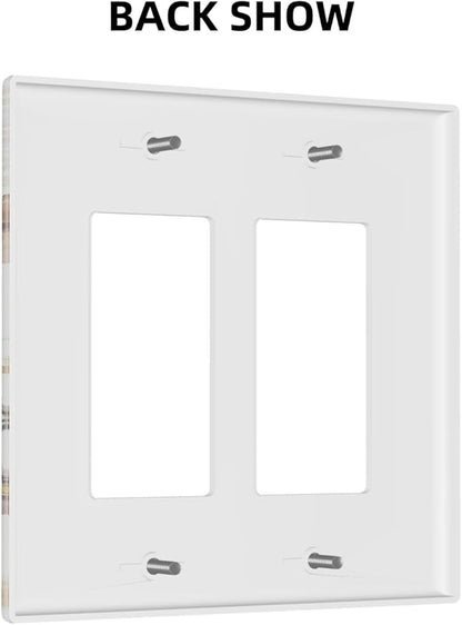 Decorative Outlet Covers Rustic White Butterfly Flowers Leaves 2 Gang Wall Plate Double Rocker Two Switch Wall Cover Plate Light Switch Cover Plate Faceplate for Country Bedroom Decor