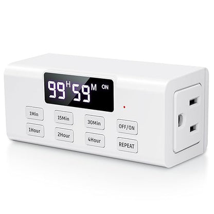 Countdown Timer Outlet, Up to 99 Hours, Large Screen and Repeat Function, Inodoor Auto Shut Off Timers for Charger Light Vacation Security,Digital Timers for Electrical Outlets