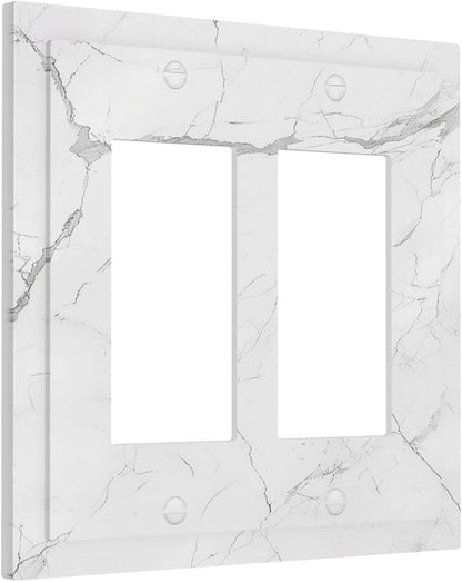 Decorative Outlet Covers White Grey Abstract Modern Marble 2 Gang Double GFCI Rocker Electrical Wall Panels Light Switch Cover Plate for Bathroom Kitchen Decor