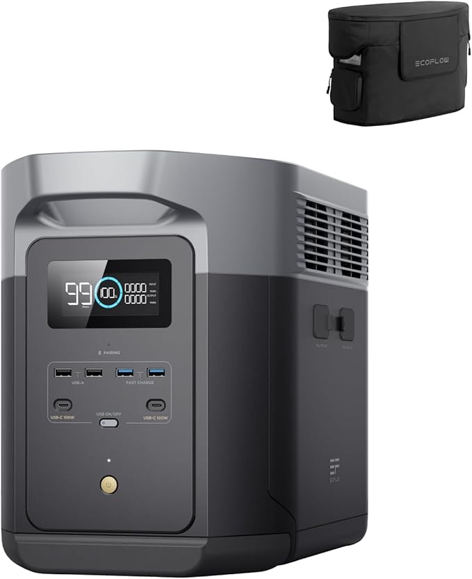 EF ECOFLOW Portable Power Station DELTA 2 Max with Protective Cover, 2400W LFP Solar Generator, Full Charge in 1 Hr, 2048Wh Solar Powered Generator for Home Backup