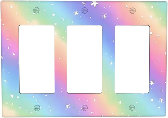 Decorative Outlet Covers Pink Blue Purple Iridescent Rainbow 3 Gang Light Switch Cover Plate Triple Rocker Wall Plates for Electrical Outlets Switch Plate Covers for Bedroom Home Decor