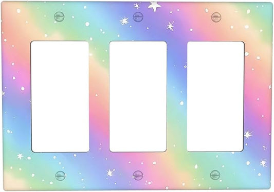 Decorative Outlet Covers Pink Blue Purple Iridescent Rainbow 3 Gang Light Switch Cover Plate Triple Rocker Wall Plates for Electrical Outlets Switch Plate Covers for Bedroom Home Decor