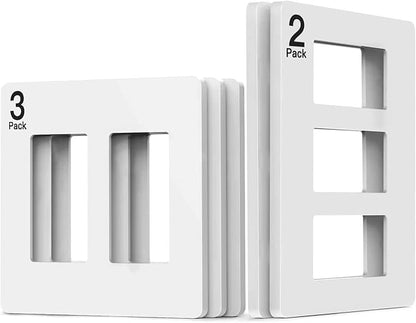 TREATLIFE Screwless Decorator Wall Plates, Standard Size 2-Gang/3-Gang Light Switch Plate, Outlet Covers, White 5 Pack (2-Gang 3 Pack & 3-Gang 2 Pack)