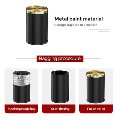 9L/2.4GAL Black Bathroom Trash Can,Gold Small Trash Can with Lid,Garbage cans for Bathroom, Hotel,Office,Lundry,Powder Room 【Perfect Christmas Gift Idea】 (ＢＬＡＣＫ)