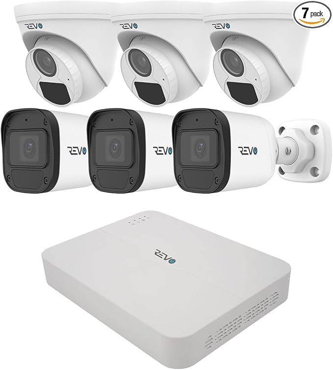 Revo Ultra Blue Series 8CH 4K POE H.265 NVR, 2TB & 6X 5 Megapixel Indoor/Outdoor IR Cameras with Built-in Mic – Remote Access Via Pc, Mac & Phone (No Monthly Fee)